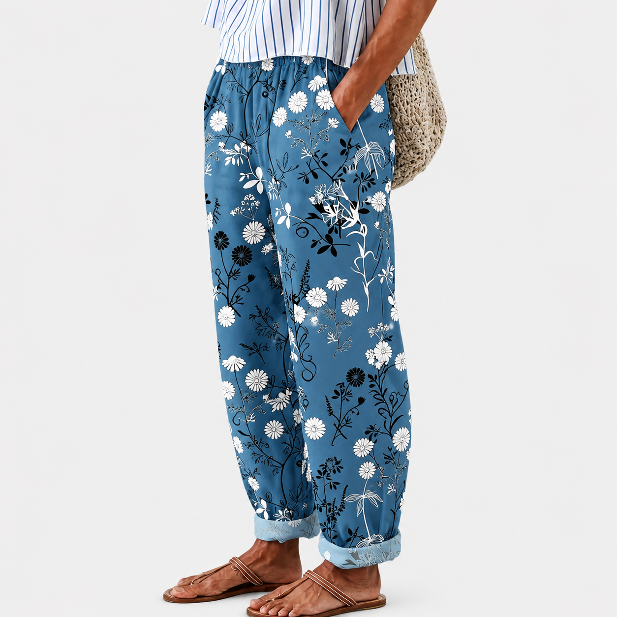 Pantaloni Relax Blu Floreali